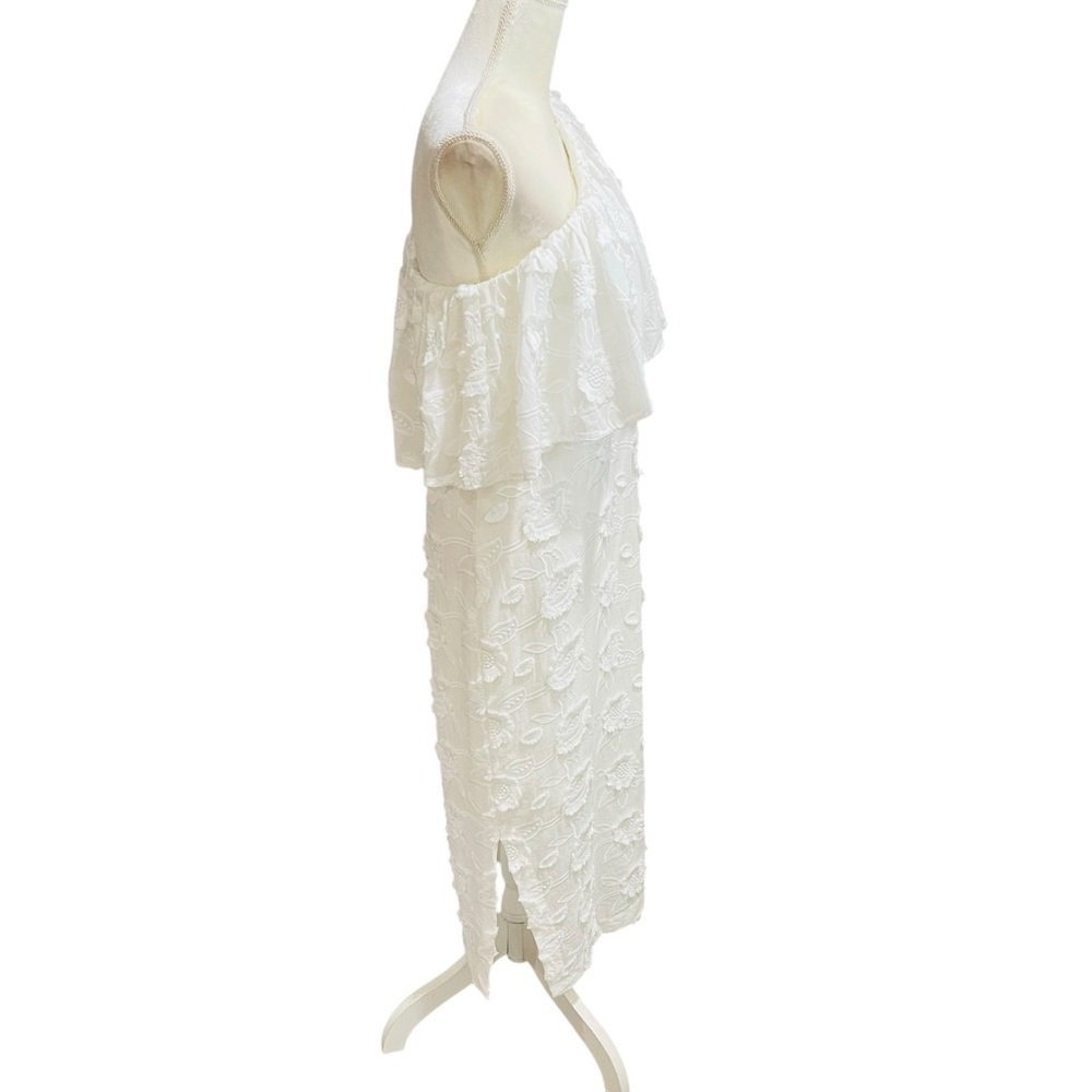 Abbey Glass Sutton Lace 3D Floral Ruffle One Shoulder Midi Dress White NWT $185 - Picture 9 of 14